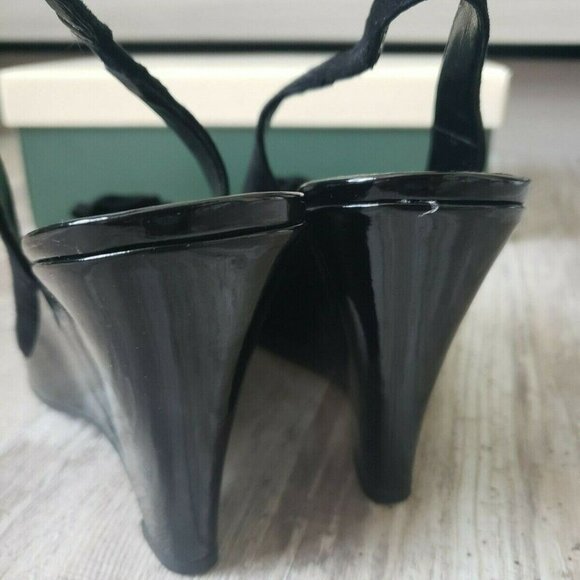 Coldwater Creek Suede Rose Sling Wedge Peep Toe Sandals Womens 8.5 Black NEW - Picture 7 of 14